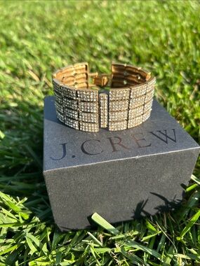 J. Crew Square Pave Link Gold Crystal Statement Bracelet - Gold